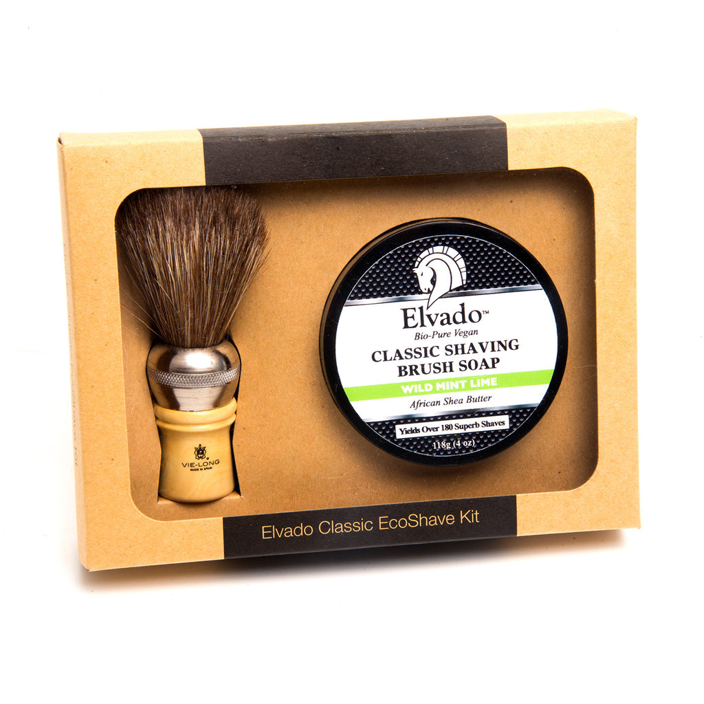 Elvado Classic Shave Kit with Wild Mint Lime Soap and Shave Brush (118g / 4oz) Elvado Shaving Kit Wild Mint Lime Shaving Soap and Shaving Brush