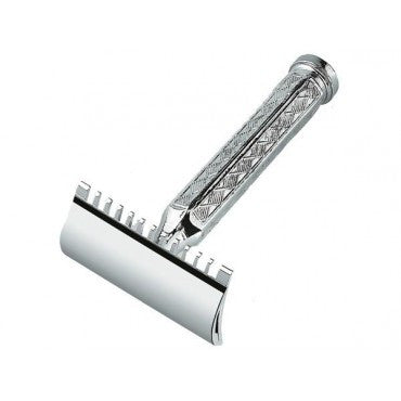 Merkur Double Edge Safety Razor, Straight Cut, Chrome Plated, Etched Handle